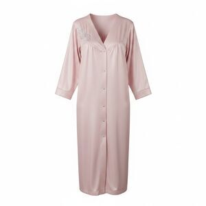 Shadowline Pink Snap Front Midi Robe Women's XL Floral Applique